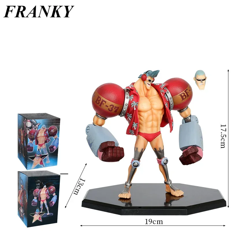 One Piece Anime Figura Brinquedos, GK Franky, 2 Cabeças Figura de Ação, Cutty Flame Dolls, Estátua Quarto Ornamento para o Homem, Presente de Natal, 17,5 centímetros