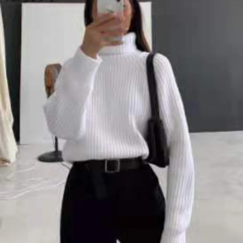 European and American Turtleneck Sweater Retro Solid Color 2021 Fashion New Autumn and Winter Thickened Loose Outer Jacket Women
