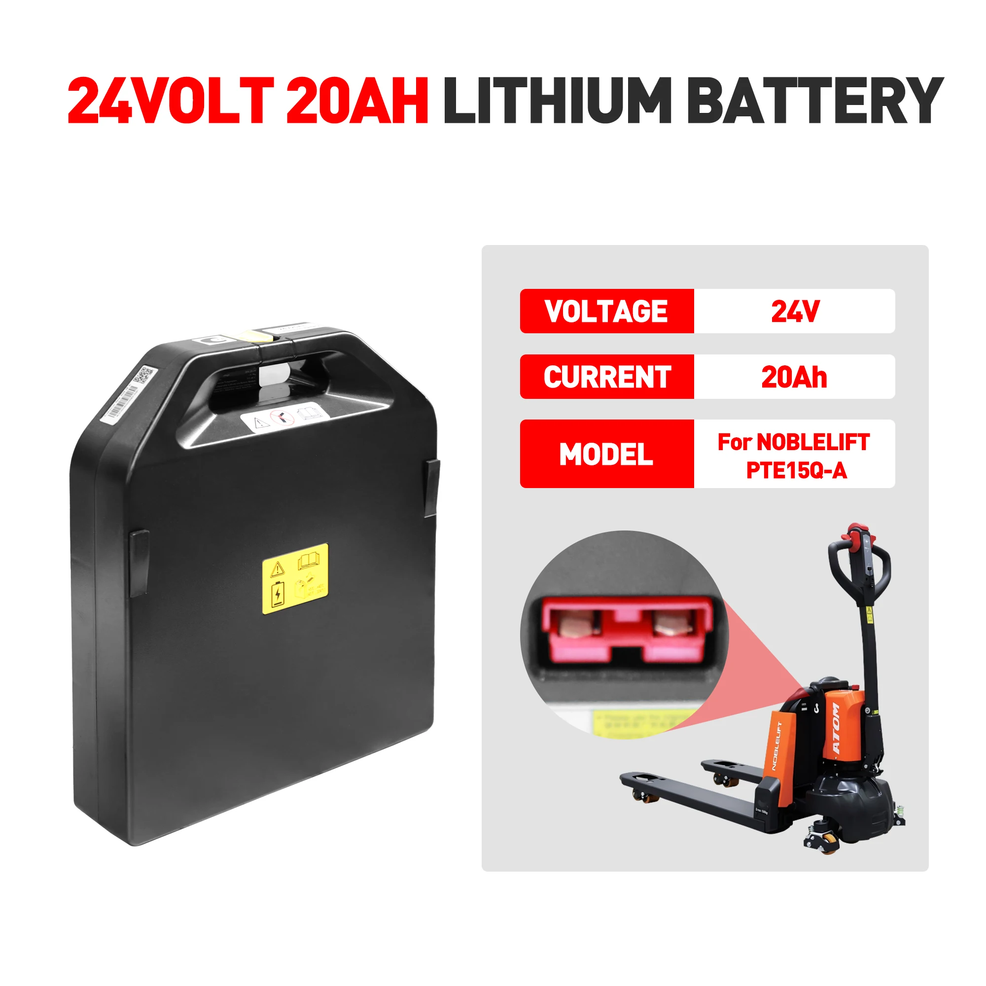 24V 20Ah LiFePO4 Lithium Battery for Electric Pallet Truck NOBLELIFT Nori Lingdong PTE15Q-A, Liugong CLG2015L-N2