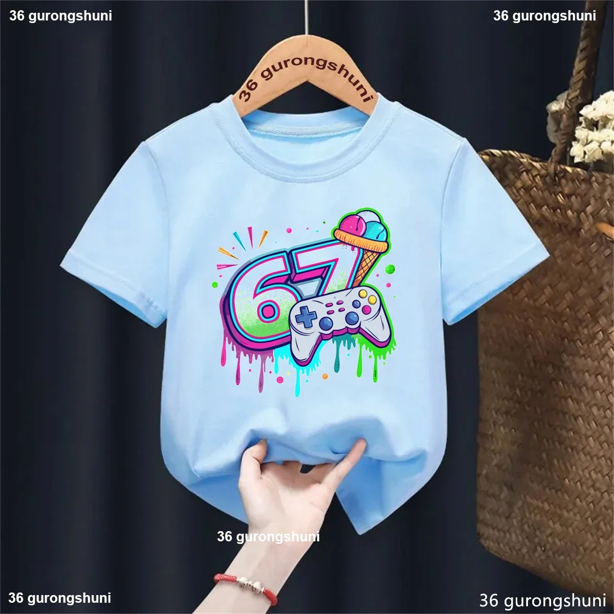 

Funny Kids Clothes Ice Cream Game Six Seven 67 Meme Printed T Shirt Girls/Boys Fashion White/Black/Pink/Red/Blue/Grey T-Shirt