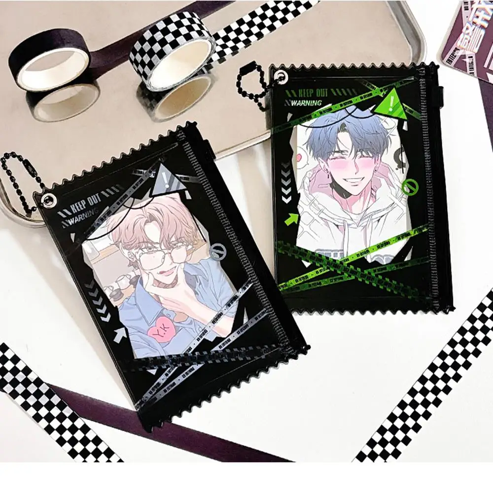 Candy Bag Kpop Card Sleeves Holder Storage Badge Holder 3 Inch Card Films Game Cards Protector Warning Line Zipper Card Sleeve