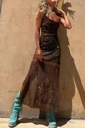 Sexy Mesh Backless Sling Maxi Dress Women Loose Solid Sleeveless Pleated Robes 2024 Summer Chic Lady Beach Vestidos Y2k Dresses