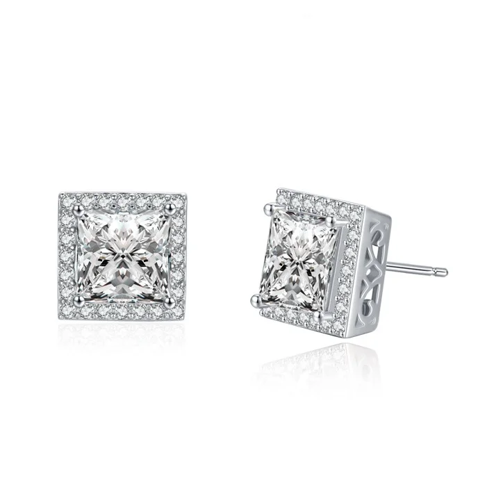 

S925 Silver Stylish Square Diamond Earrings Women Wedding Party Anniversary Unique Design Gift Jewelry