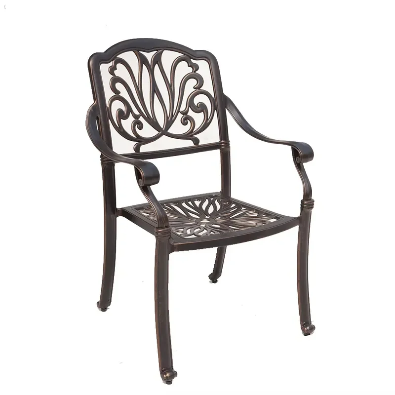 Cast Aluminum Outdoor Armchair Weatherproof Garden Chair for Patio Balcony Terrace Furniture Durable Metal Seating for