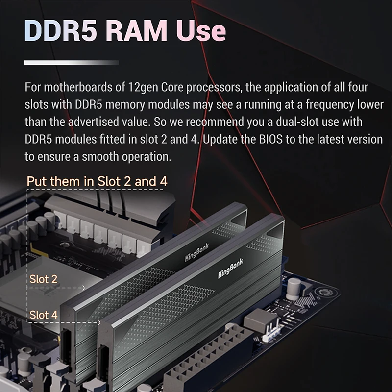 KingBank DDR5 96GB 48gbx2 48GB 6400MHz CL32 Memória de desktop 10 camadas PCB DIMM DDR5 RAM Hynix M die Chip de alto desempenho XMP EXPO