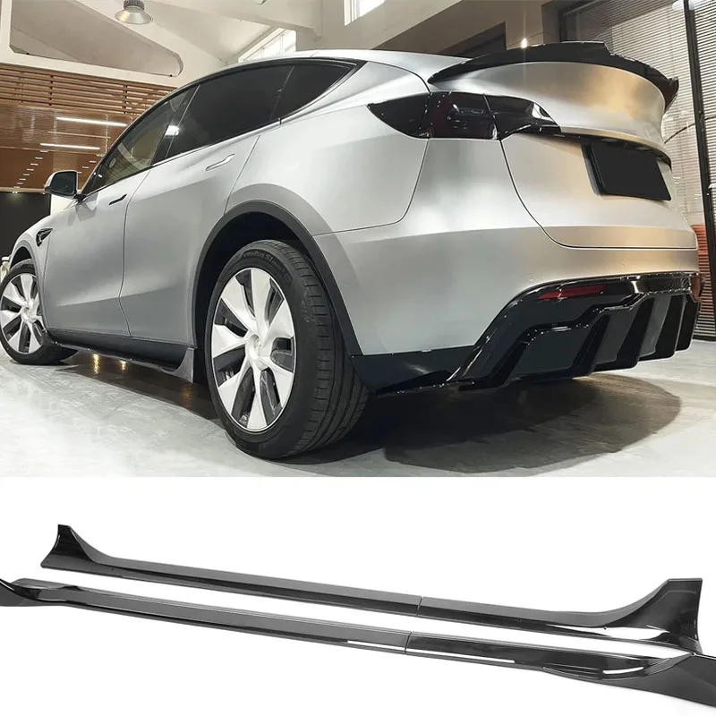 Spoiler Side Skirt Untuk Tesla Model Y 2020-2024 Hitam Glossy Highland Side Lip Highland Guard Extension Rocker Panels mobil