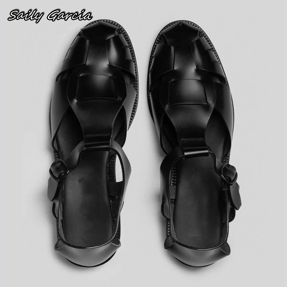 Retro Braid Hollow Belt Buckle Strap Sandals 2024 Summer New All-Match Casual Women Shoes Round Toe Breathable Daily Flats