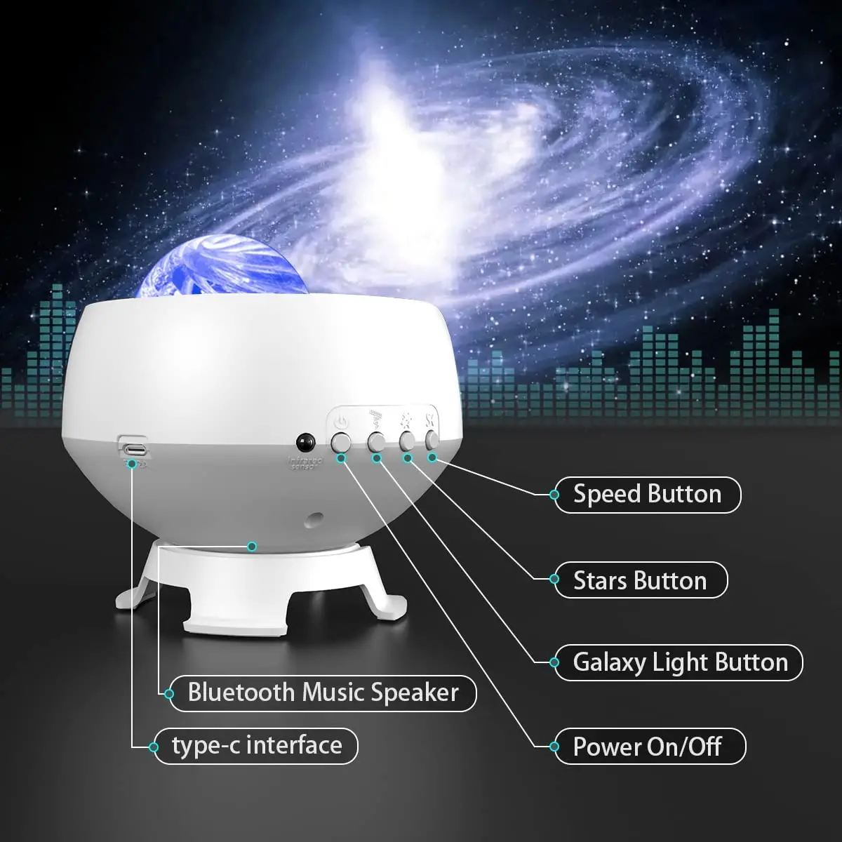 Aurora Starry Projector Night Light Galaxy Projector Bluetooth Music Projector LED Lamp for Kids Bedroom Room Decor Home Gifts