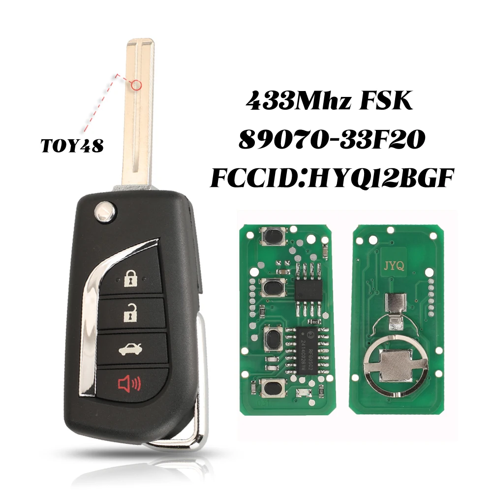 

jingyuqin 3+1 Buttons 433MHz 8A-H chip For Toyota Camry 2018+ Flip Remote Key FCCID HYQ12BGF IC:1551A-12BGF 89070-33F20