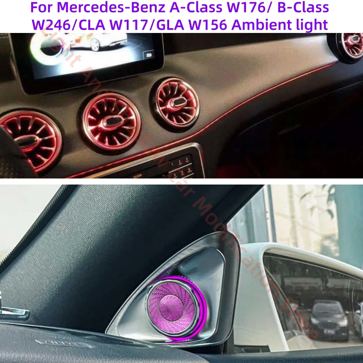 For Mercedes-Benz A-Class W176/ B-Class W246/CLA W117/GLA W156 Ambient light   Auto parts rotating tweeter Luminous air outlet