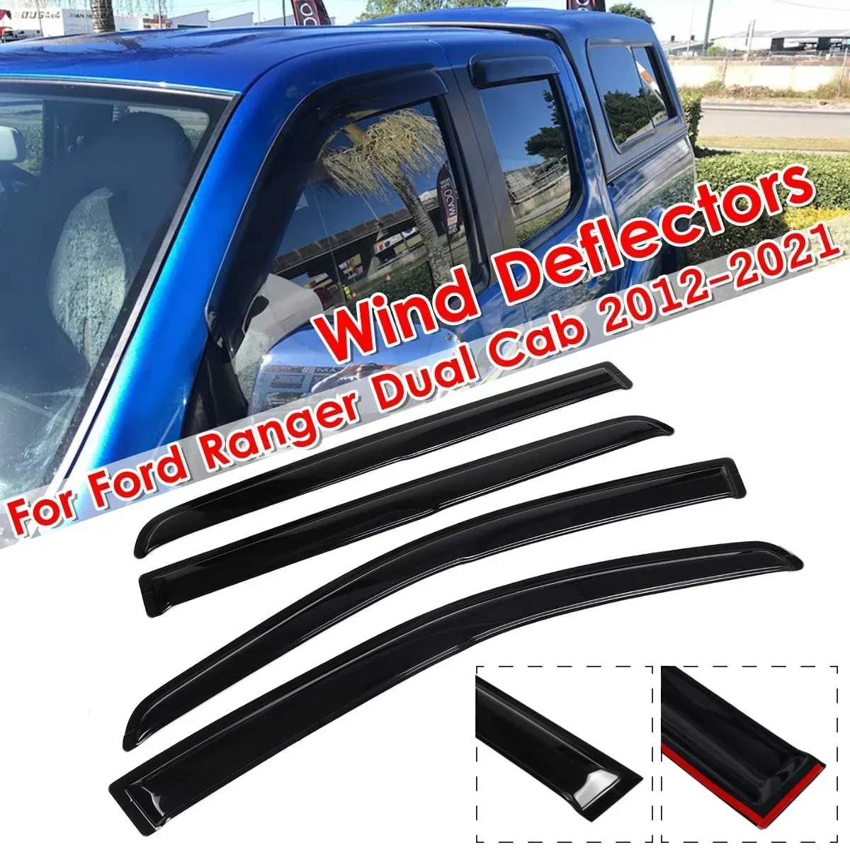 4PCS Car Window Wind Deflectors Tinted For Ford Ranger Dual Cab 2012-2021 Shelters Window Visor Rain Guard Vent Sun Shade