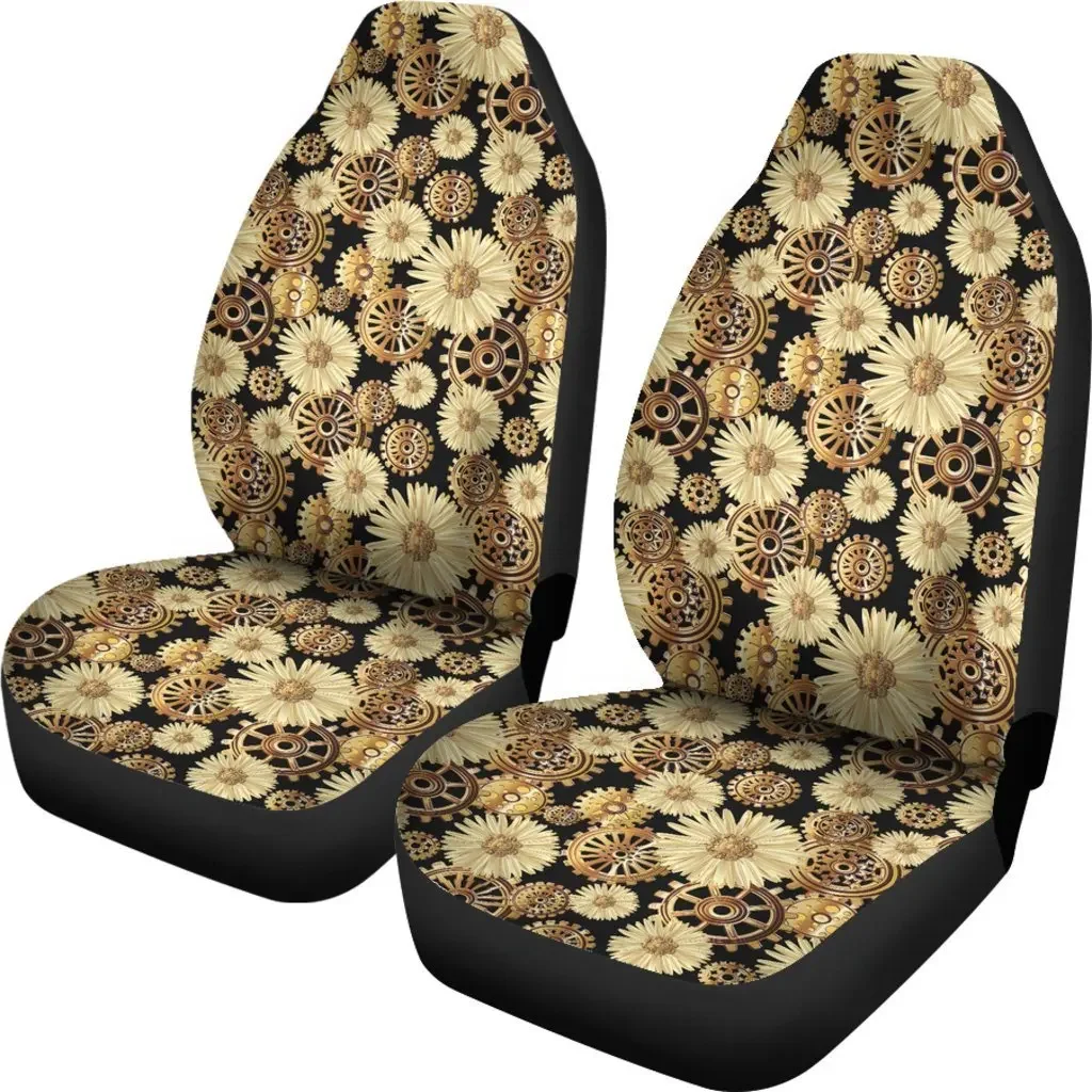 Steampunk Floral Pattern Print Seat Cover Car Seat Covers Set 2 Pc, Car Accessories Car Mats