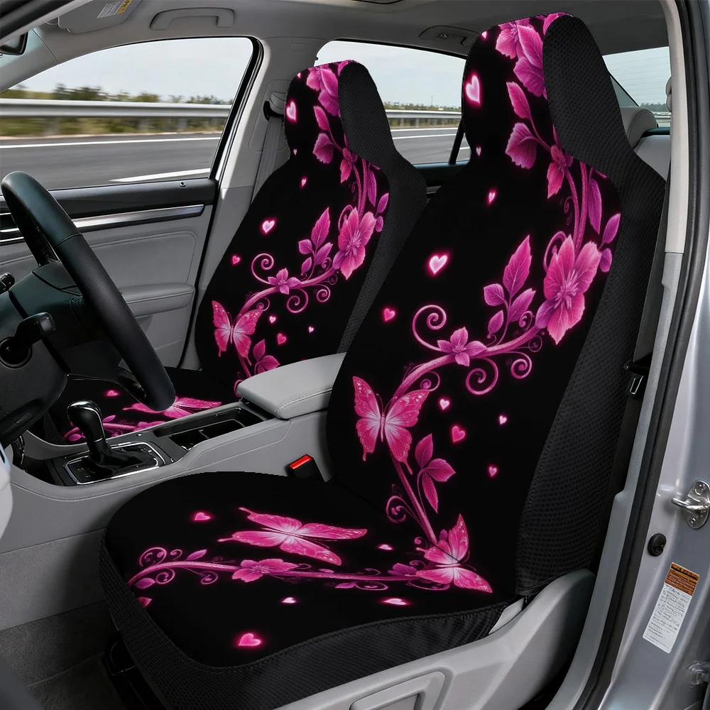 Set Of 2 Front Seat Covers For Featuring A Design Of Hearts And Butterflies, Perfect For Valentine'S Day. They Are Easy To Insta