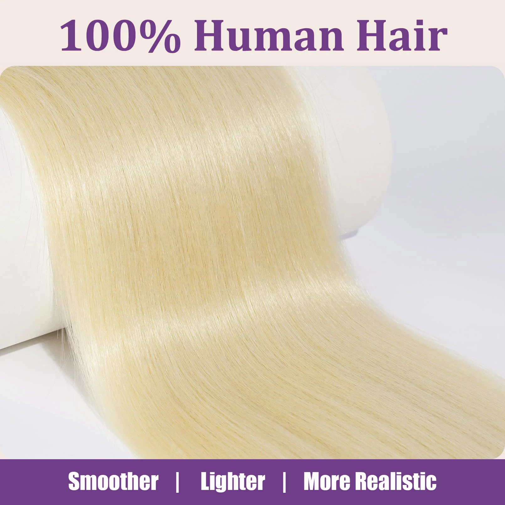 Coleta de cabello humano liso con cordón para mujer, extensiones de cabello brasileño 613 Remy, color rubio, # 100%