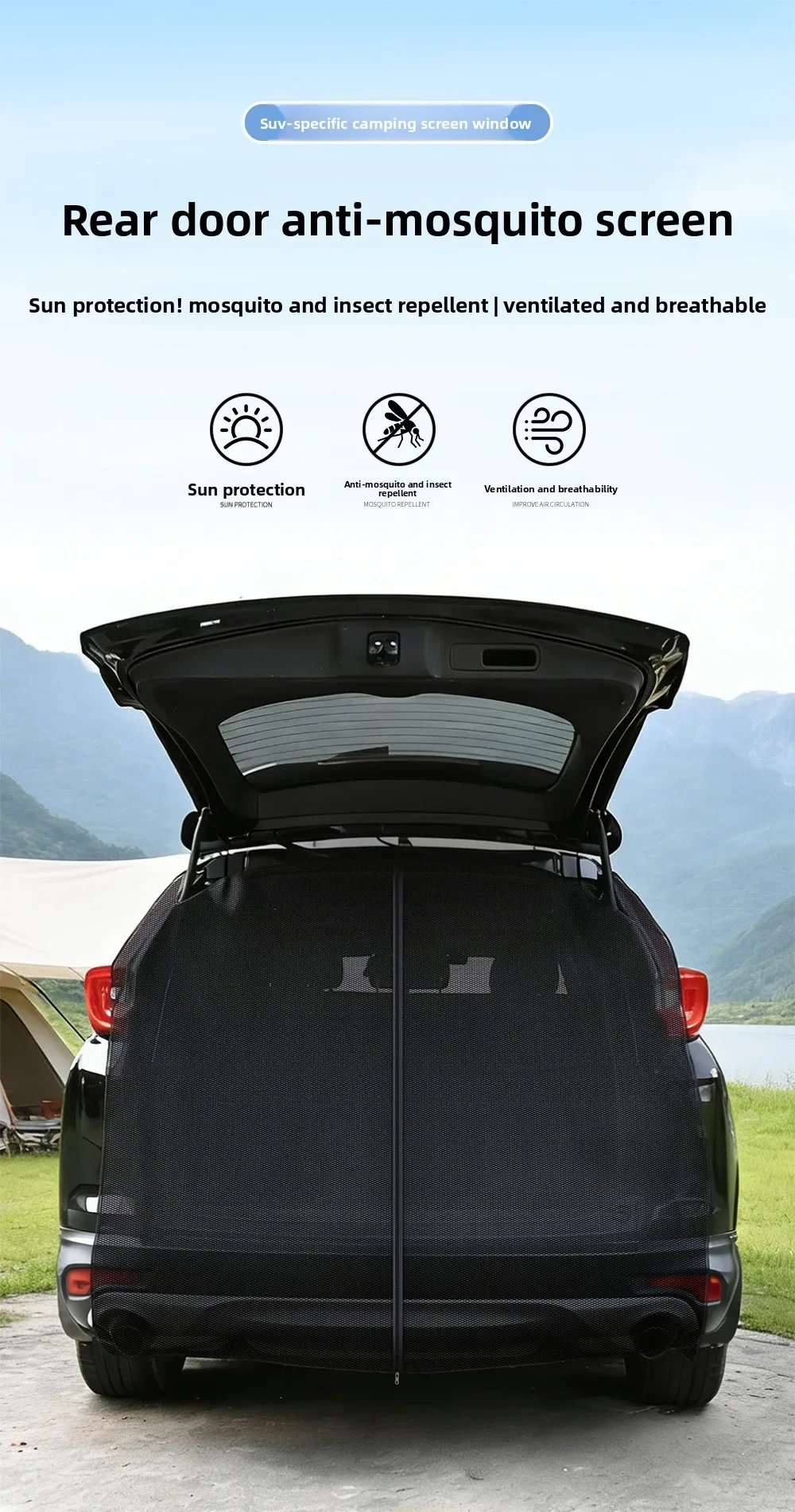 Magnetisches Kofferraum-Moskitonetz SUV Heckklappe Belüftungsgitter Insektenschutz Campingausrüstung für Outdoor-Selbstfahrerreisen – Detail 1