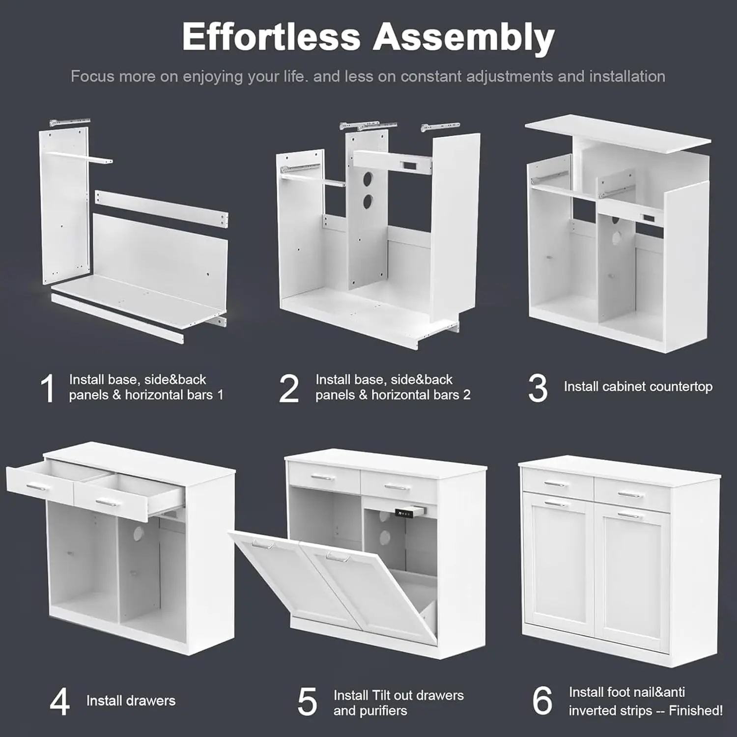 Tilt Out Trash Can Cabinet with Drawer, Premium Negative Ion-Deodorizing Function, Hidden Garbage Can Cabinet