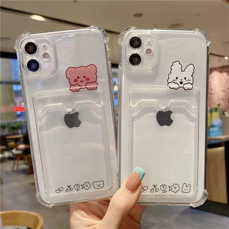 Photo Couples Card Sets Bear Rabbit  Phone Case For IPhone 15 14 13 11 12 Pro Max Mini X XR XS 7 8 Plus SE Shockproof Back Cover