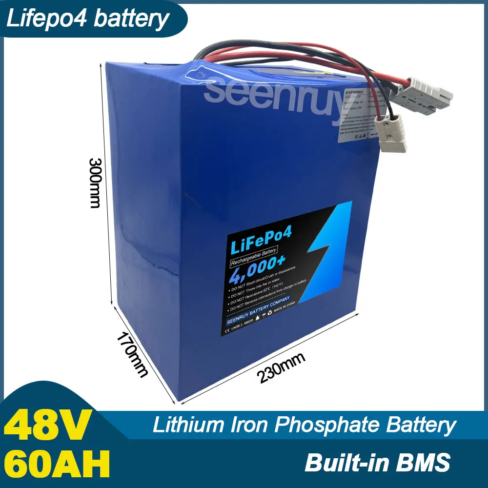 

SEENRUY 48V 60AH Lifepo4 With Charger 50A 100A 120A Lithium Iron Phosphate Battery For Tricycle Ebike Bicycle Motorcycle Scooter