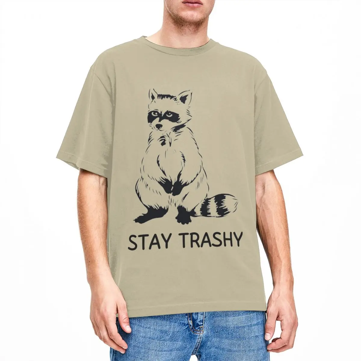 Funny Raccoon Stay Trashy Shirt Apparel Men Women 100% Cotton Casual Trash Raccoon T-shirt Short Sleeve Clothes Printed