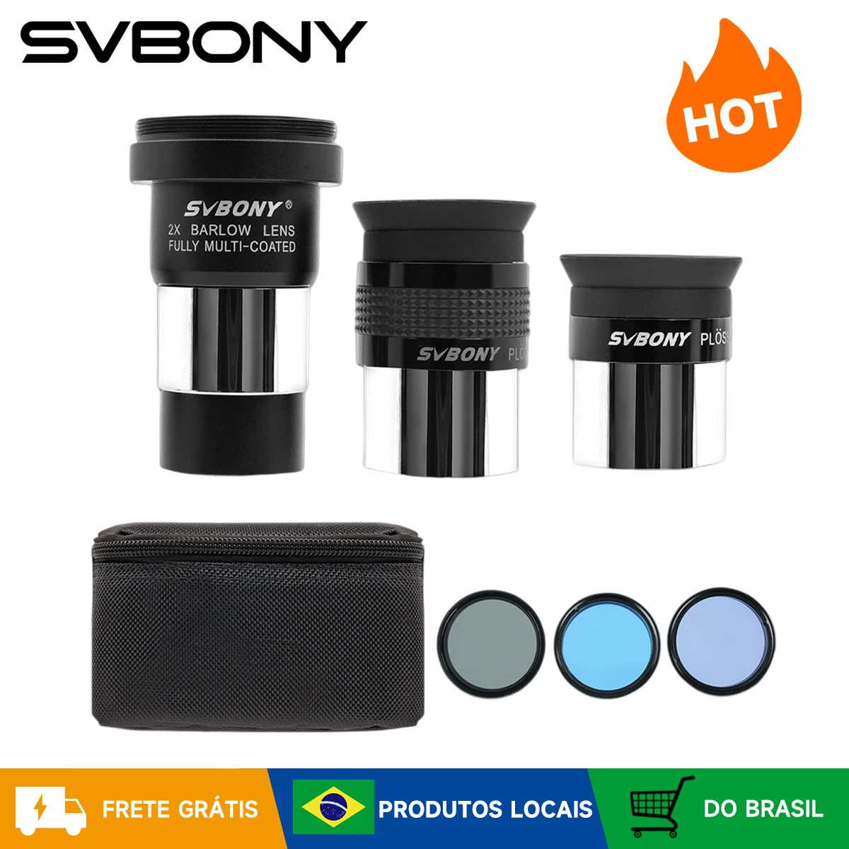 Svbony SV233 Kit de acessórios para telescópio de oito peças com ocular de 1,25" para observação astronômica planetária