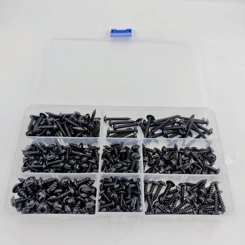 340 Black Round Head Self Tapping Screws Hardware Fasteners Assortment For Woodworking Industrial Metal Fixing Construction