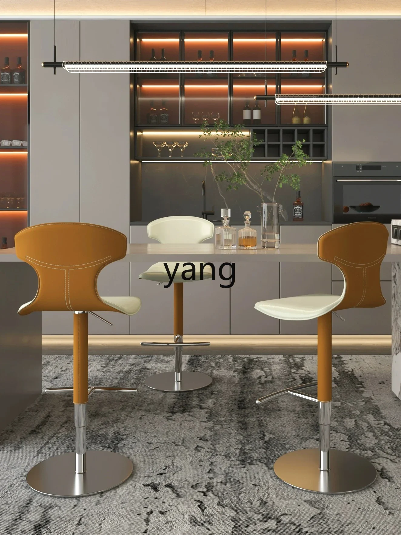 Chaise de bar LTT légère et luxueuse en acier inoxydable, chaise de bar italienne moderne et simple à pieds hauts et pivotante pour la maison
