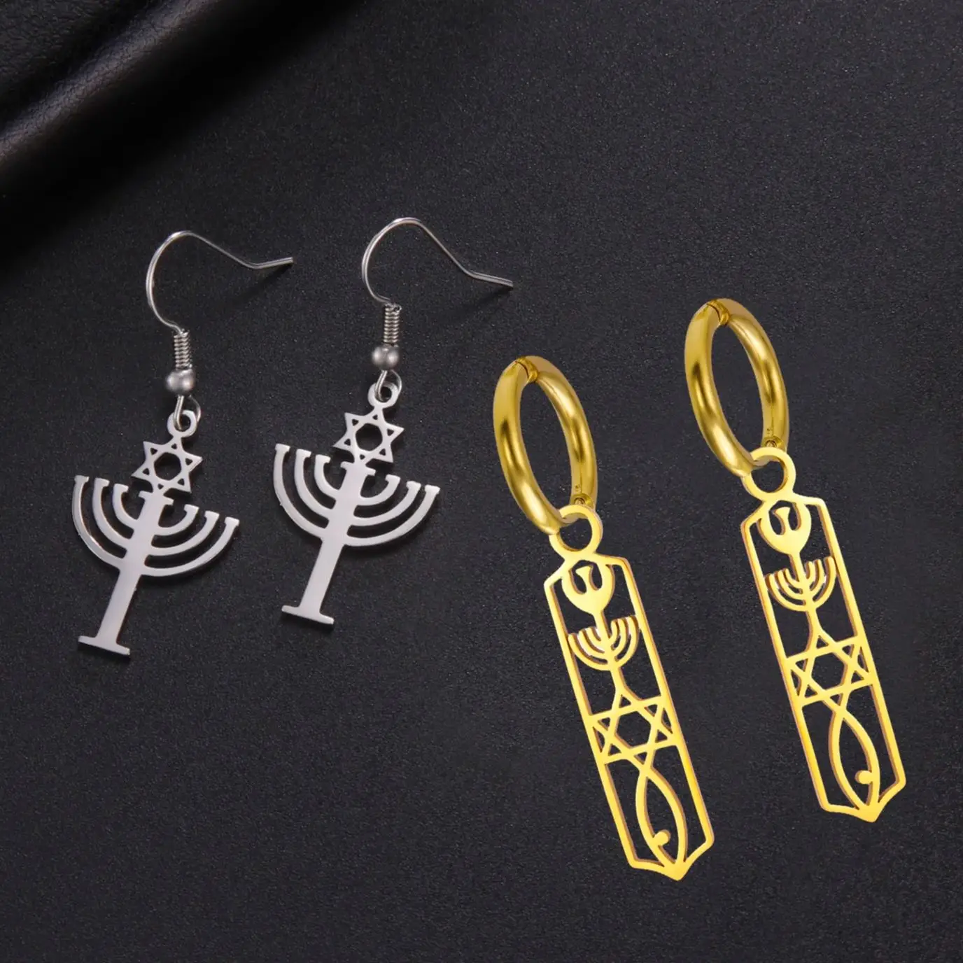 LIKGREAT Messianic Drop Dangle Earring for Women Girls Stainless Steel Jewish Menorah Hexagram Pendant Israel Christian Jewelry