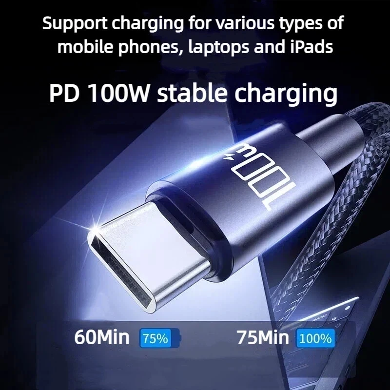 100W USB C to Type C Cable Quick Charge for Macbook Ipad Iphone 17 Samsung Xiaomi Switch Fast Charging USB C Cable Nylon Braided