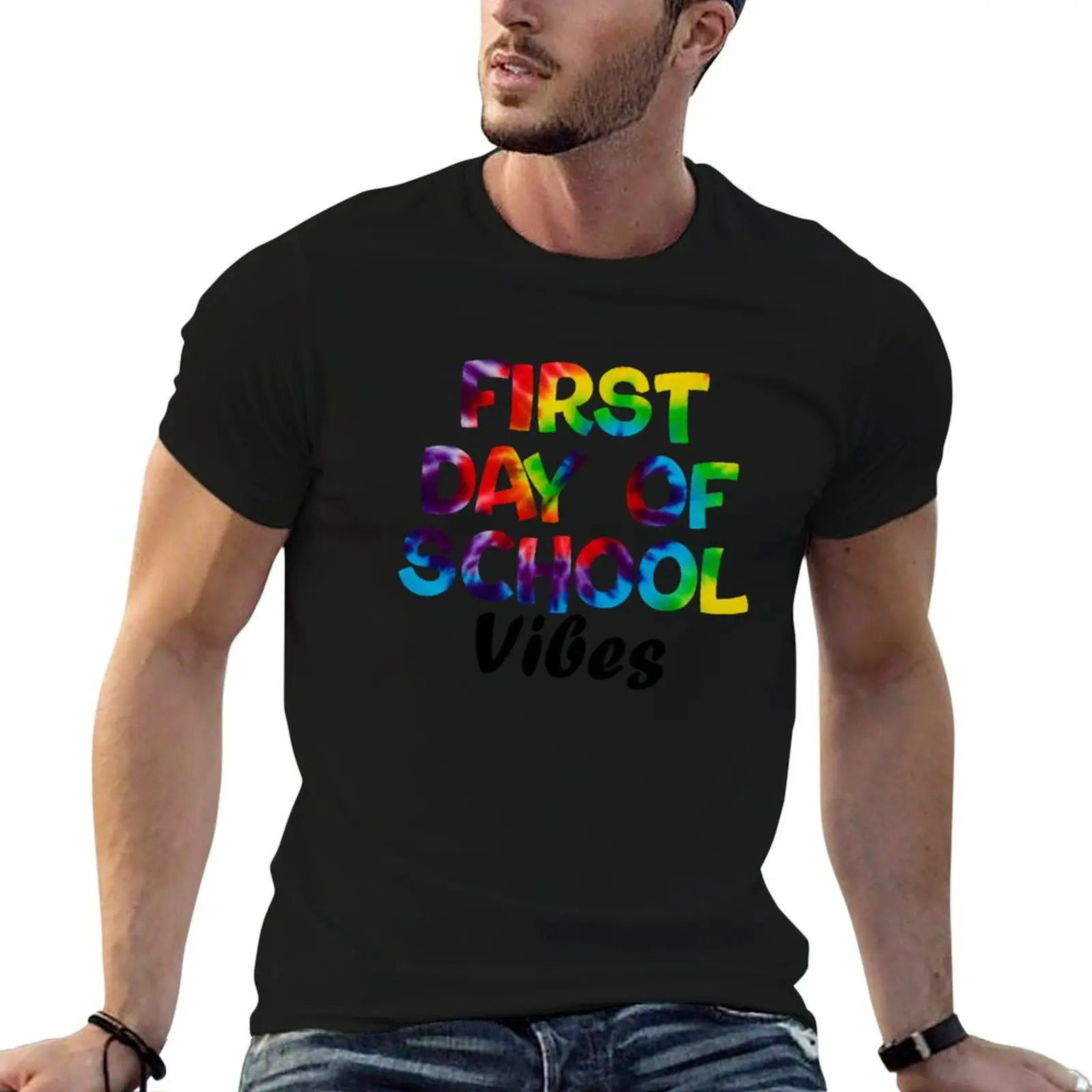 

first day of school Vibes tie dye, Back To School Day, funny quote school T-Shirt sweat Short sleeve tee men