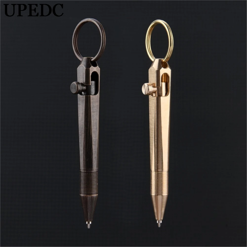 UPEDC Mini Keychain Brass Pen Removable Pendant Portable Travel Pocket Pen Signature Ballpoint Pen