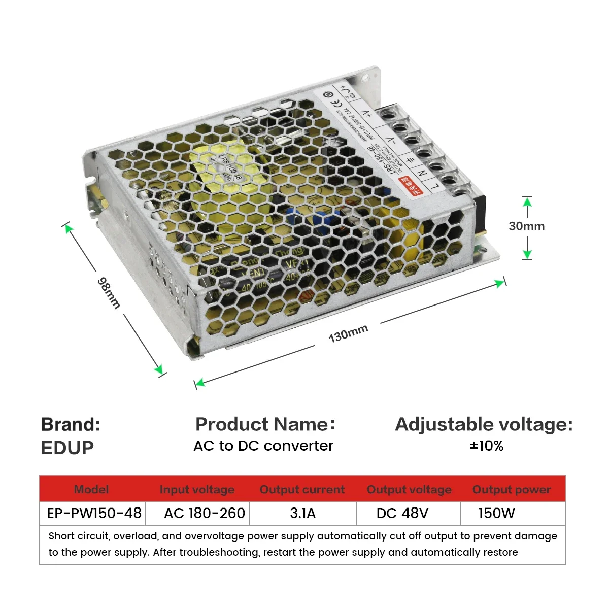 EDUP 150W Starlink GigE PoE Injector Indoor Source AC 110/260V to DC48V Converter Ideal for StarLink Dish V2 Kit to Router or PC