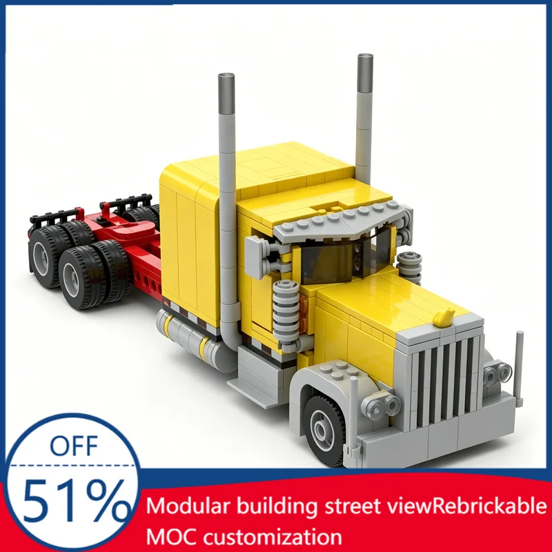 

628Pcs Yellow Peterbilt 379 V20 Semi Truck Tractor Custom Building Blocks Model Educational Assembly Toy Collectors Xmas Gifts