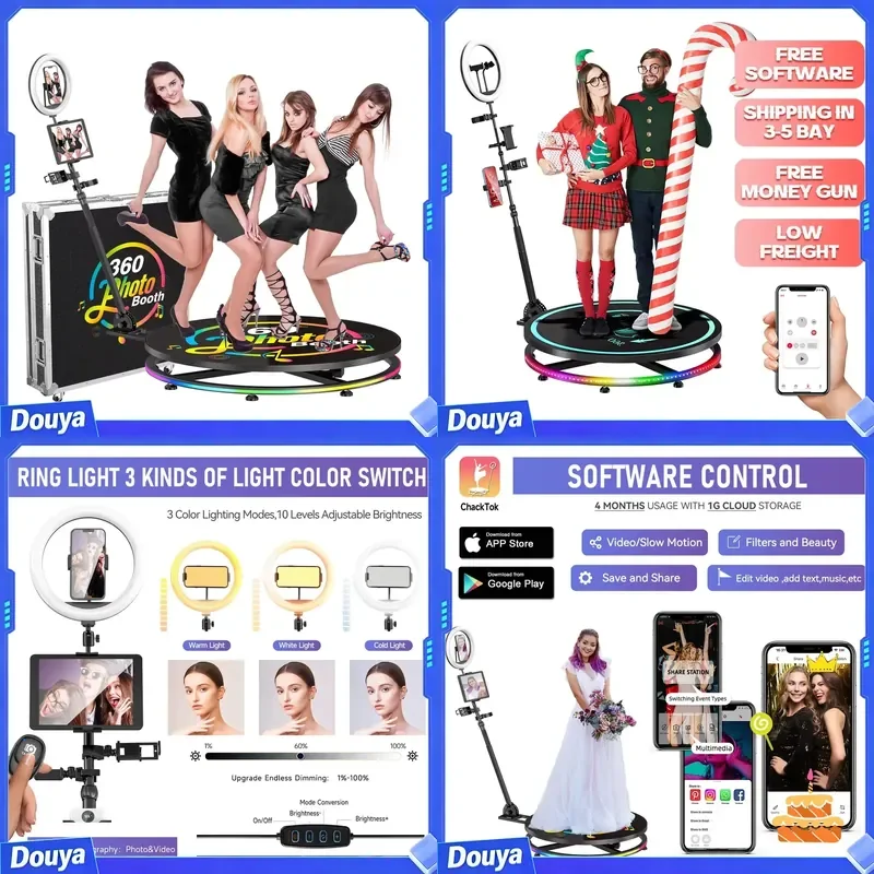 MWE 360 Photo Booth Pour 4 Personnes Chacktok Saftware Control Ipad Video Booth With Flight Case for Party Wedding Event