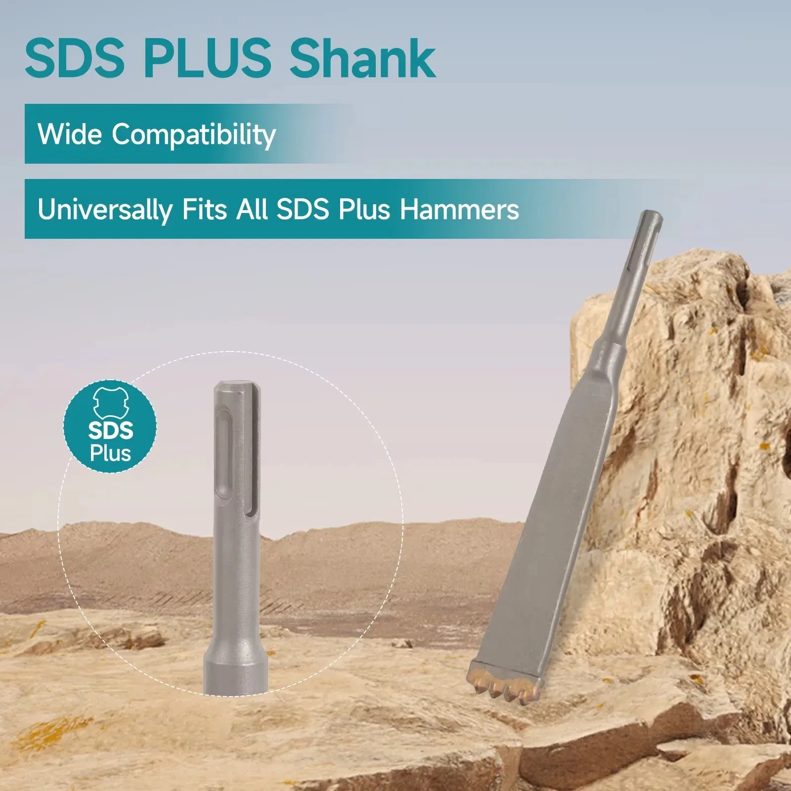 SDS PLUS Shank Electric Hammer Bit, 4-Tooth Tungsten Carbide Tipped Chisel, Durability Alloy for Drilling Granite and Masonry