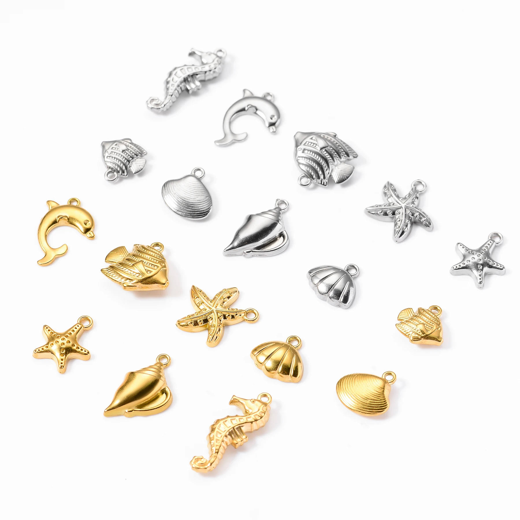 5 sztuk ze stali nierdzewnej zwierząt oceanicznych rozgwiazda konik morski muszla ryby delfin Charms wisiorek dla naszyjnik DIY akcesoria do wyrobu biżuterii