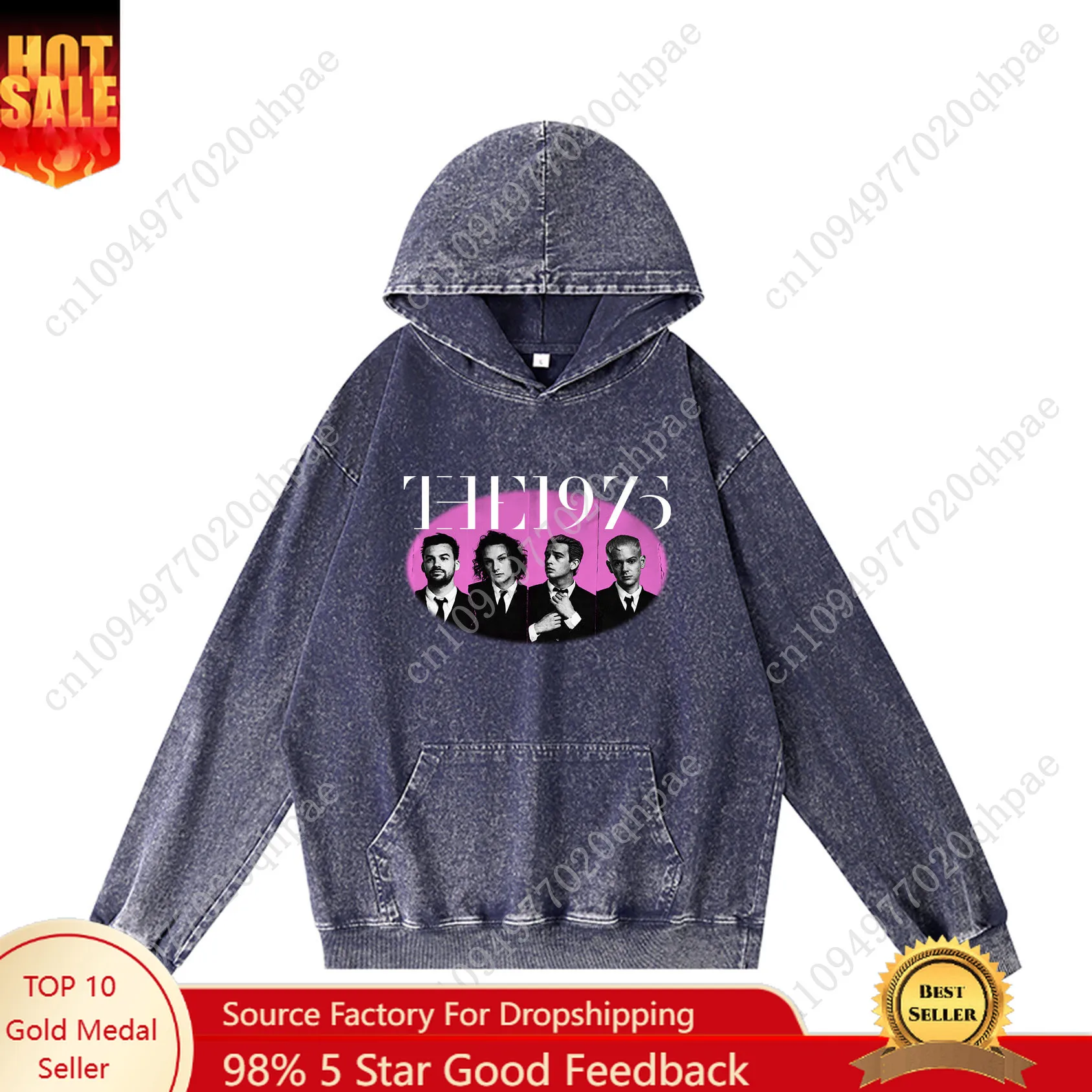 The 1975 Hoodies Retro Hooded Sweatshirt Man Woman Teenager Vintage Pullover Sweat Shirt with Pocket Oversized Customized Tops