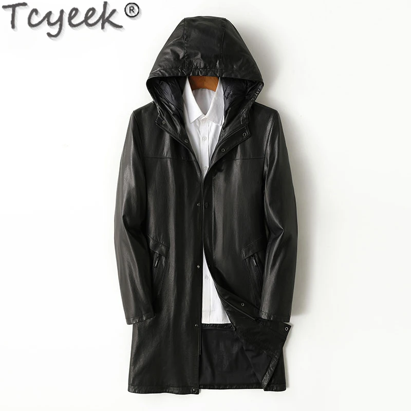 

Tcyeek Genuine Leather Jacket Men Mid-long 90% White Goose Down Coats Autumn Winter Mens Clothes Liner Detachable Jaqueta Couro