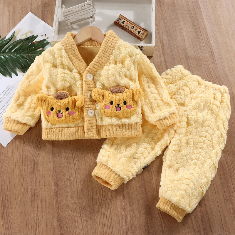 Suit autumn and winter plush warm Korean version boys and girls aged 0-9 sweet and lovely home clothes fashion children clothing