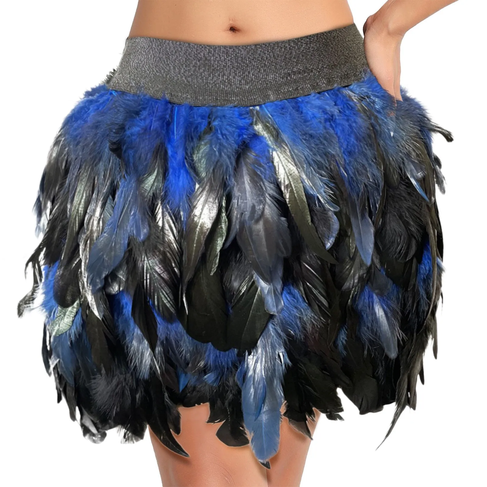 Carnival Women'S Mardi Gras Exotic Wild Colourful Erotic Feather Slim Skirt Bustier Music Festival Party Dance Clothes Rave Wear