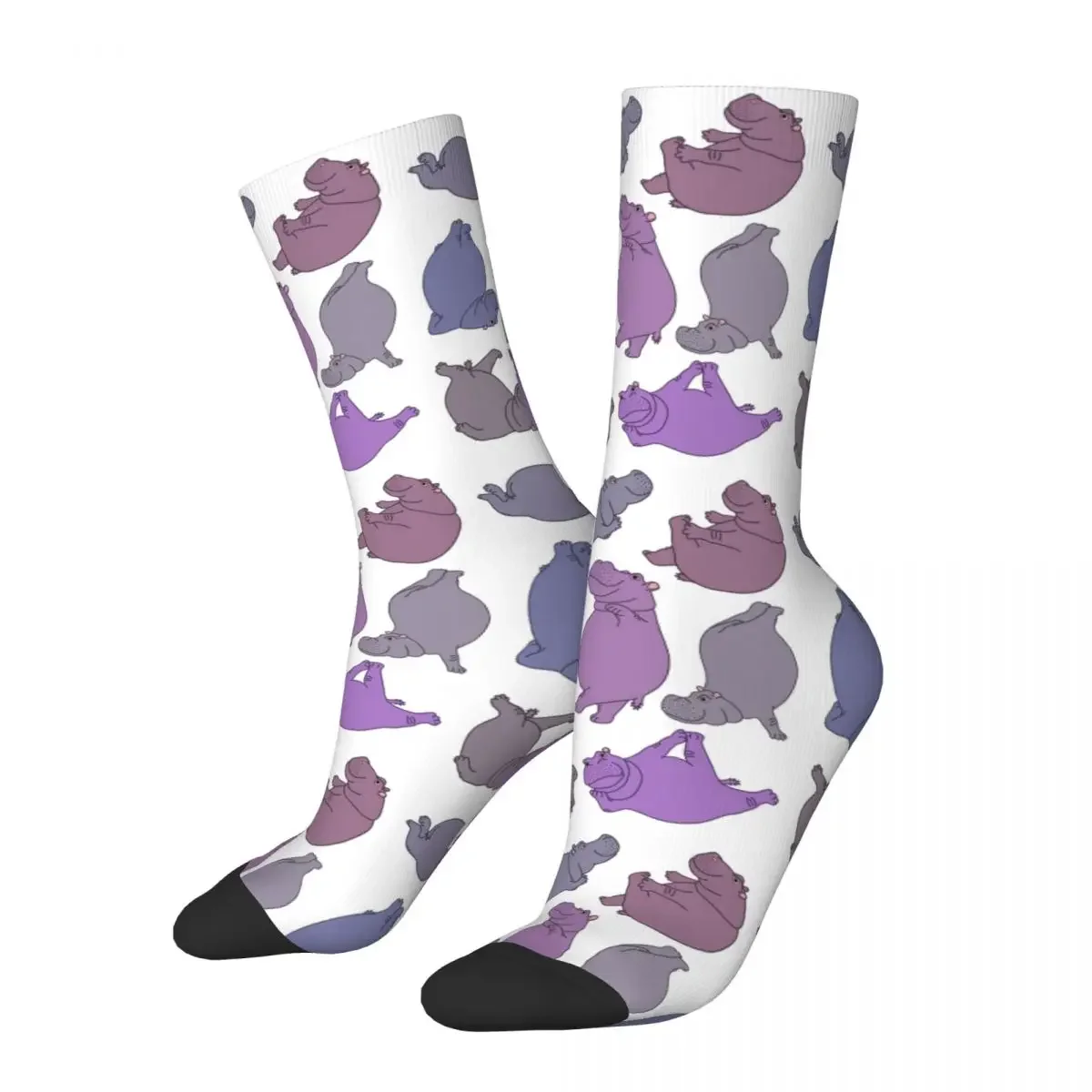 Hippo Workout - Purple And Grey Socks Harajuku Sweat Absorbing Stockings All Season Long Socks Accessories for Man Woman Gifts