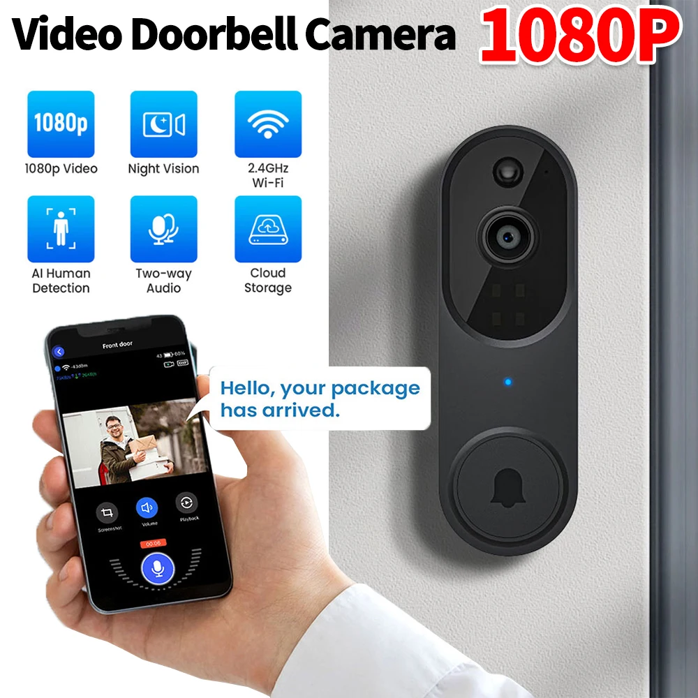 1080p-ビデオドアベルカメラ-2-ウェイオーディオワイヤレスドアベル-wifi-hd-カメラモーション検出ホームセキュリティ屋外ドアベル