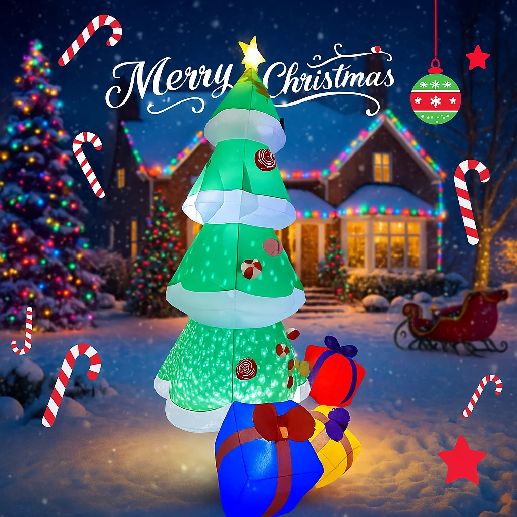 7.8FT عيد الميلاد عطلة نفخ ساحة زينة LED شجرة مع هدايا عيد الميلاد ديكور المنزل في الهواء الطلق داخلي الحلي لوازم الهدايا