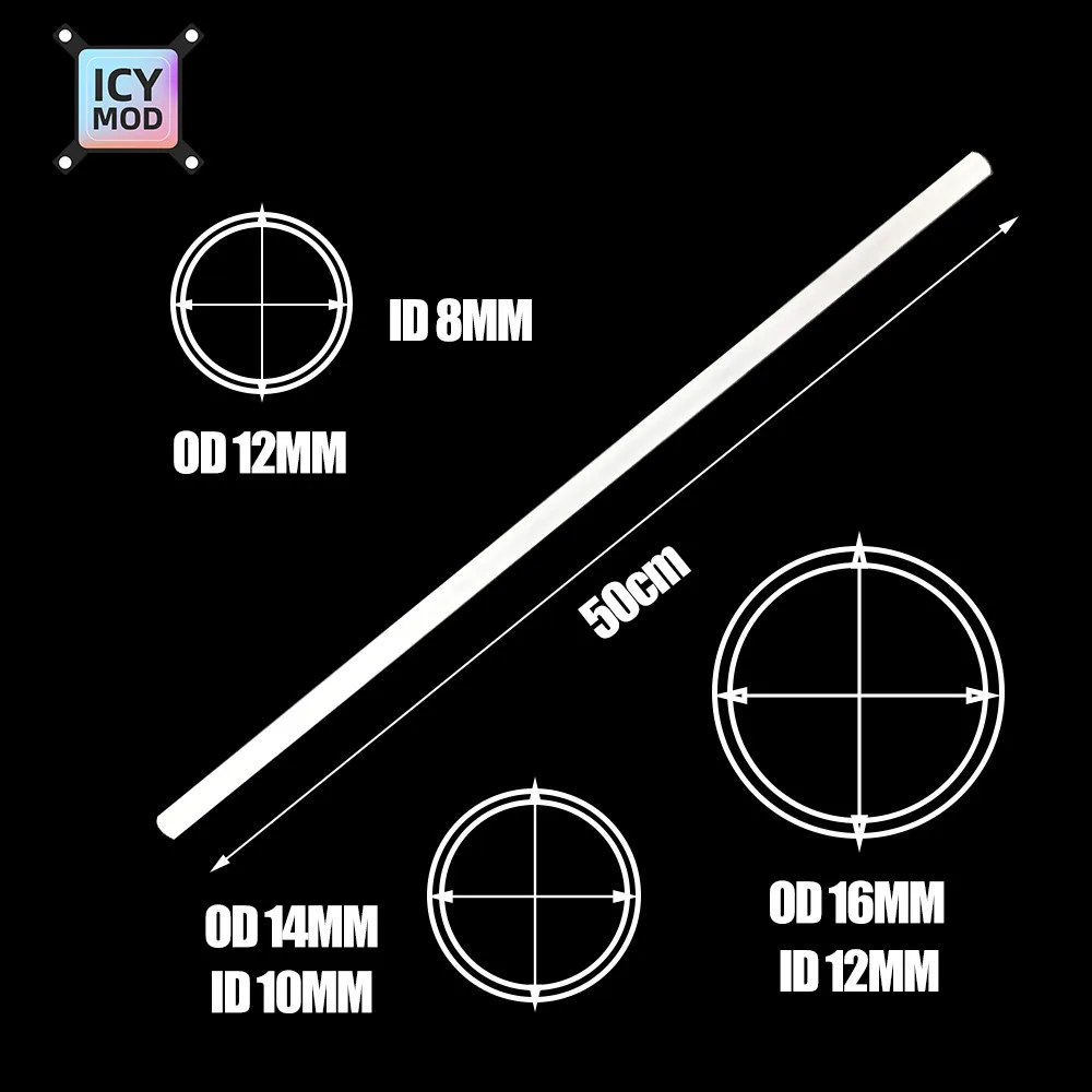 50CM 2 Buah Pipa Akrilik PMMA Tabung Matte OD 12Mm/14Mm/16Mm Keras Beku 10*14 500Mm Pendingin Air Pendingin Cair PC Lingkaran Kustom