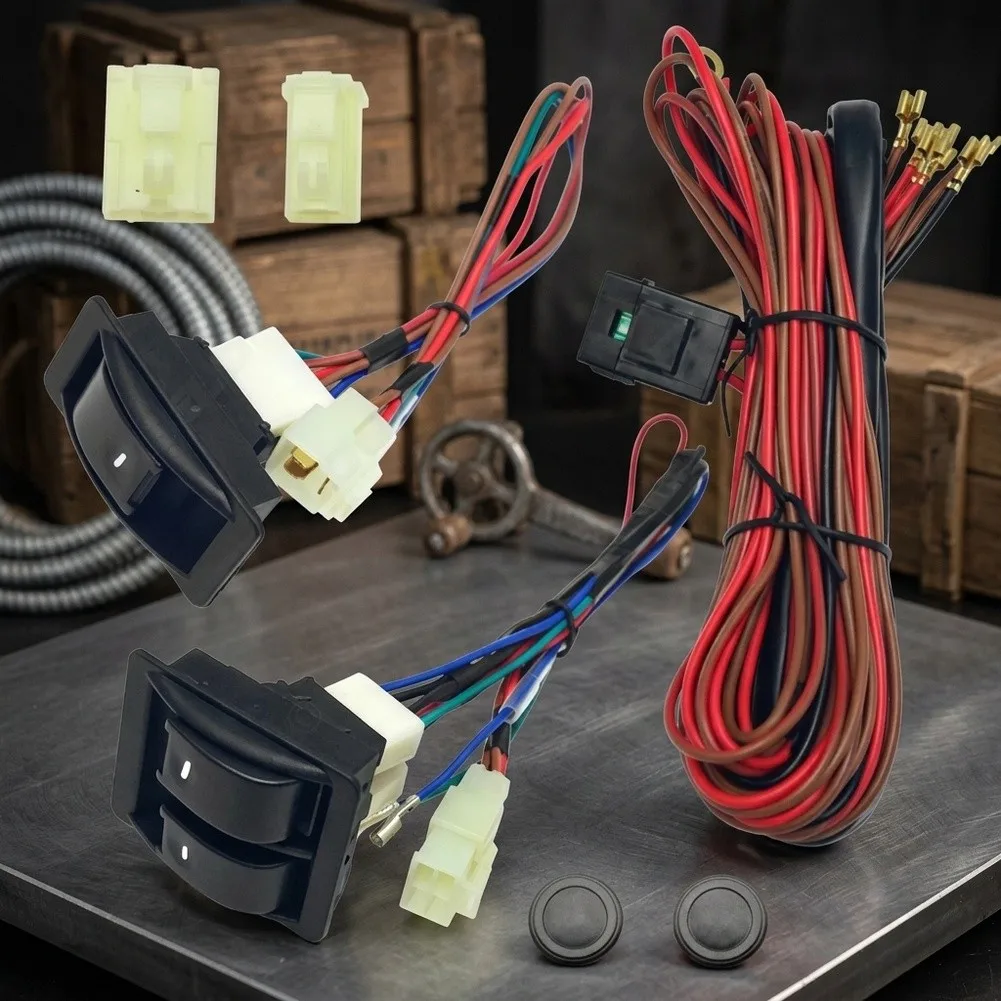 Automotive Power Window Switch Kit for For two-Door Cars with 12V 24V Support Wiring Harness and Bracket Components