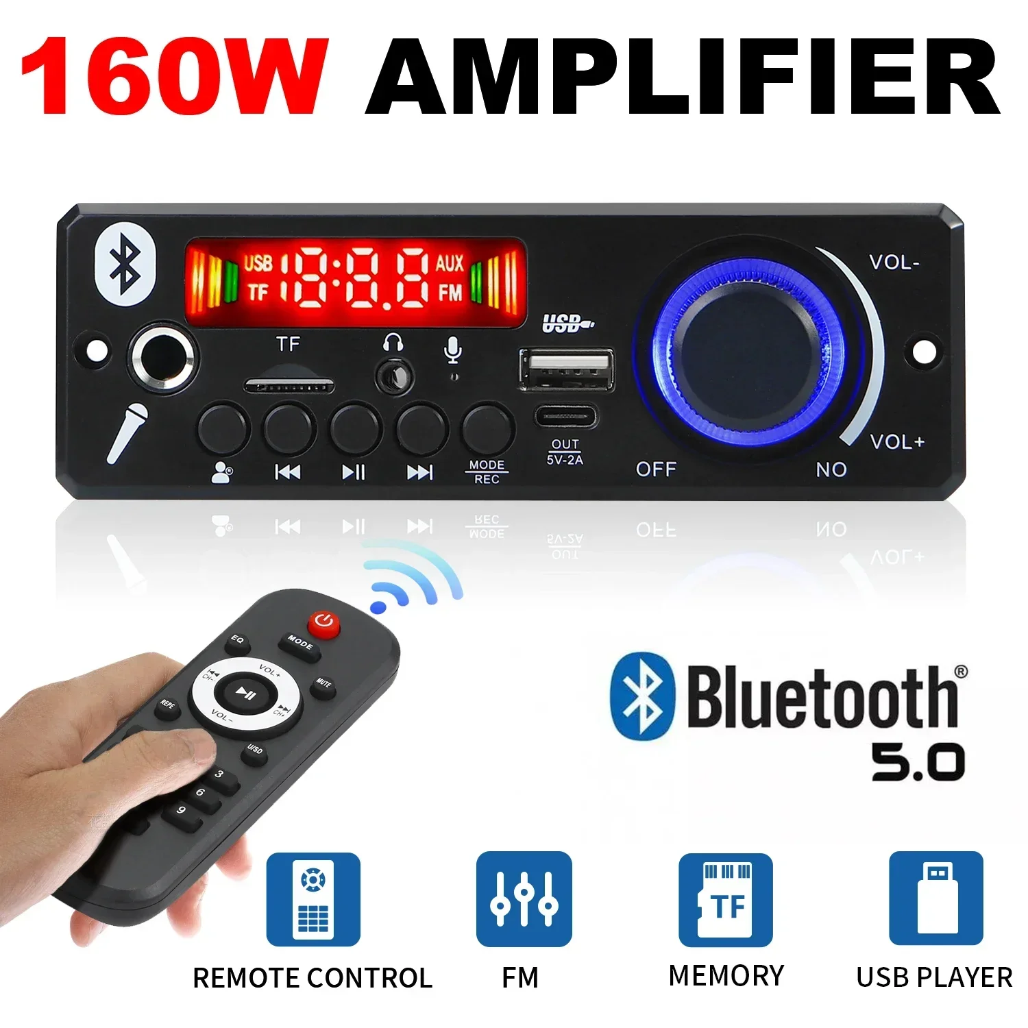 Bluetooth 5.0 scheda di decodifica MP3 2*75W 80W amplificatore lettore Audio 12V lettore MP3 fai da te auto modulo Radio FM TF USB Mic Record Call