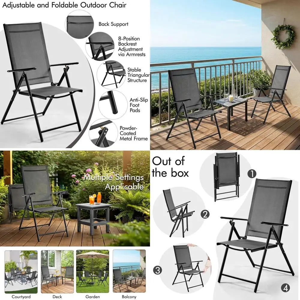 

Комплект из 2 складных стульев для патио с регулируемыми спинками и подлокотниками в 8 положениях, подходит для использования на открытом воздухе, на газоне, в саду, на заднем дворе