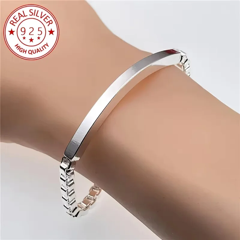 Elegant 925 Sterling Silver Chain Bracelet For Women Lady Men Party Gift, Perfect Gift For Birthday Wedding Valentine'S Day