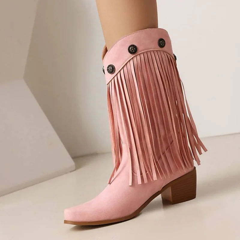 Autumn and Winter New Style Fashion High-heeled Women's Boots Pointed End Metal Decoration Square Heel Chelsea Women's Boots