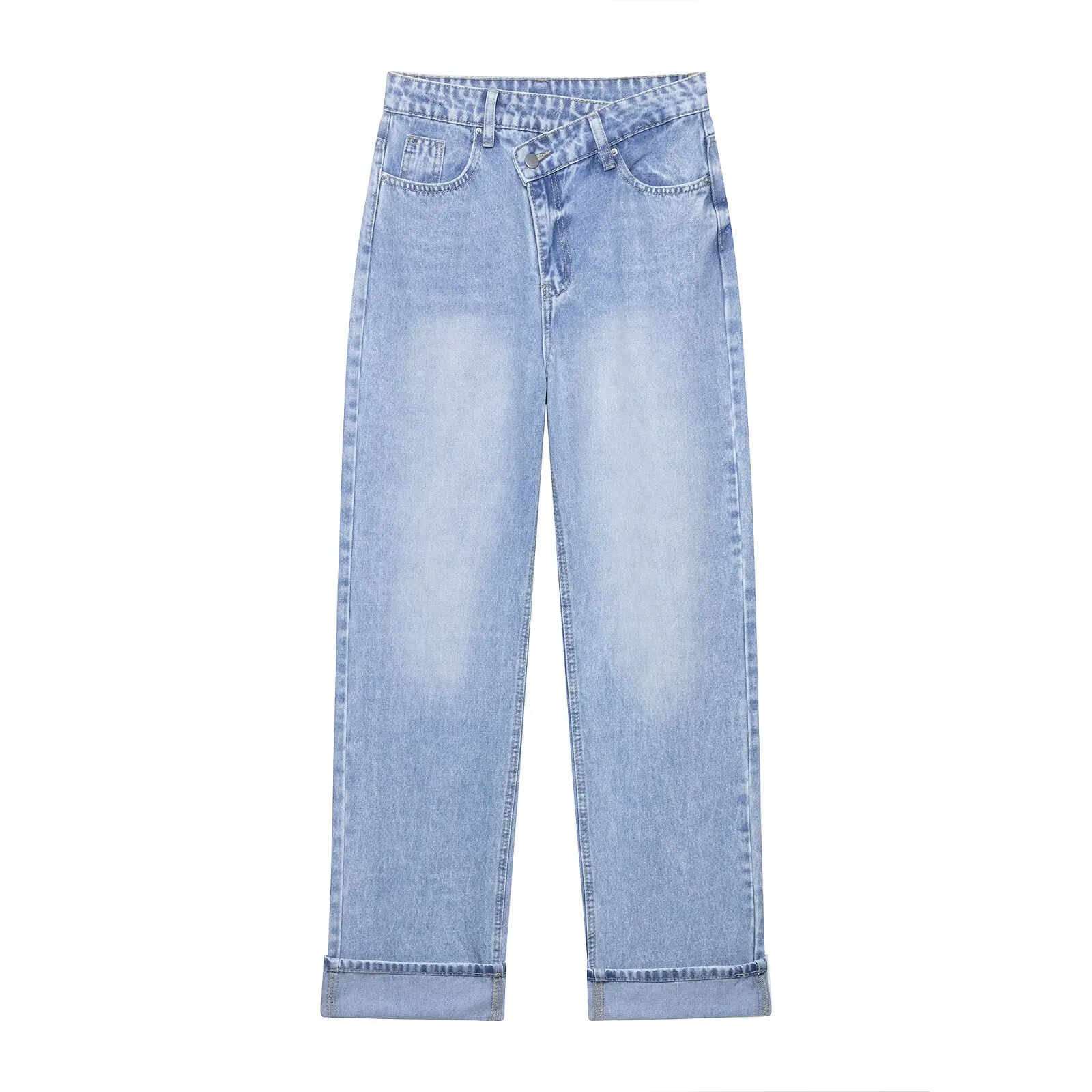 

UNIZERA Women's Jeans Simple Double breasted Waist Height Waist Long Straight Tube Summer New Style Jeans