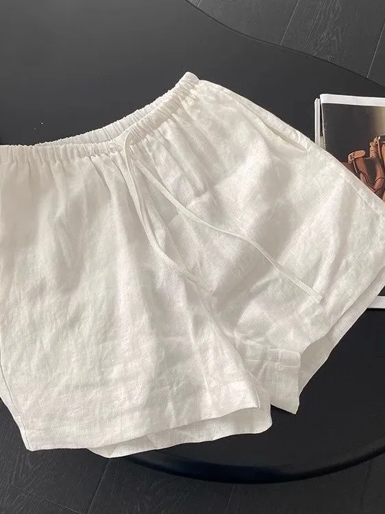 

Белые модные повседневные женские летние свободные брюки с эластичным поясом, А-силуэт, широкие штанины, высокая талия, прямой крой